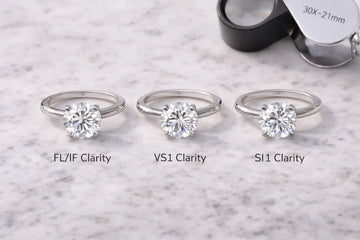Diamond clarity chart comparison showing FL IF VS1 SI1 diamonds side by side looking identical.