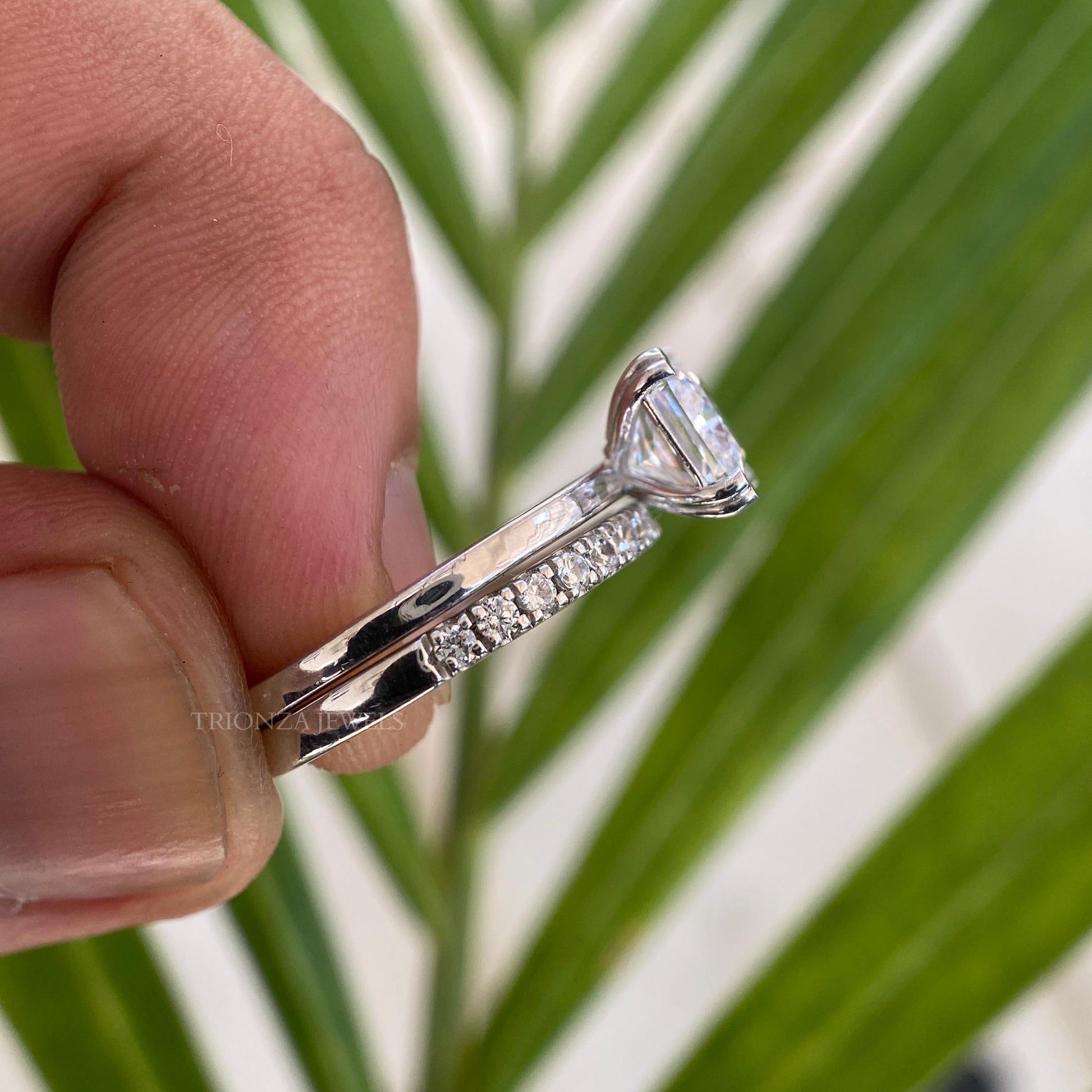 2 CT Radiant Cut Moissanite Bridal Set Ring 14K White Gold