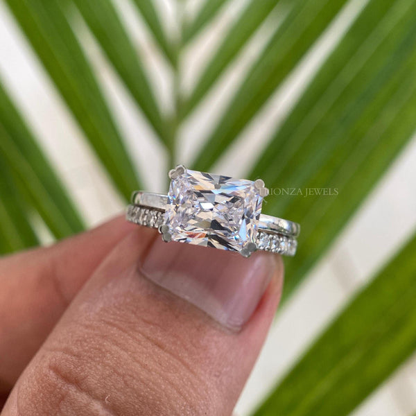 2 CT Radiant Cut Moissanite Bridal Set Ring 14K White Gold