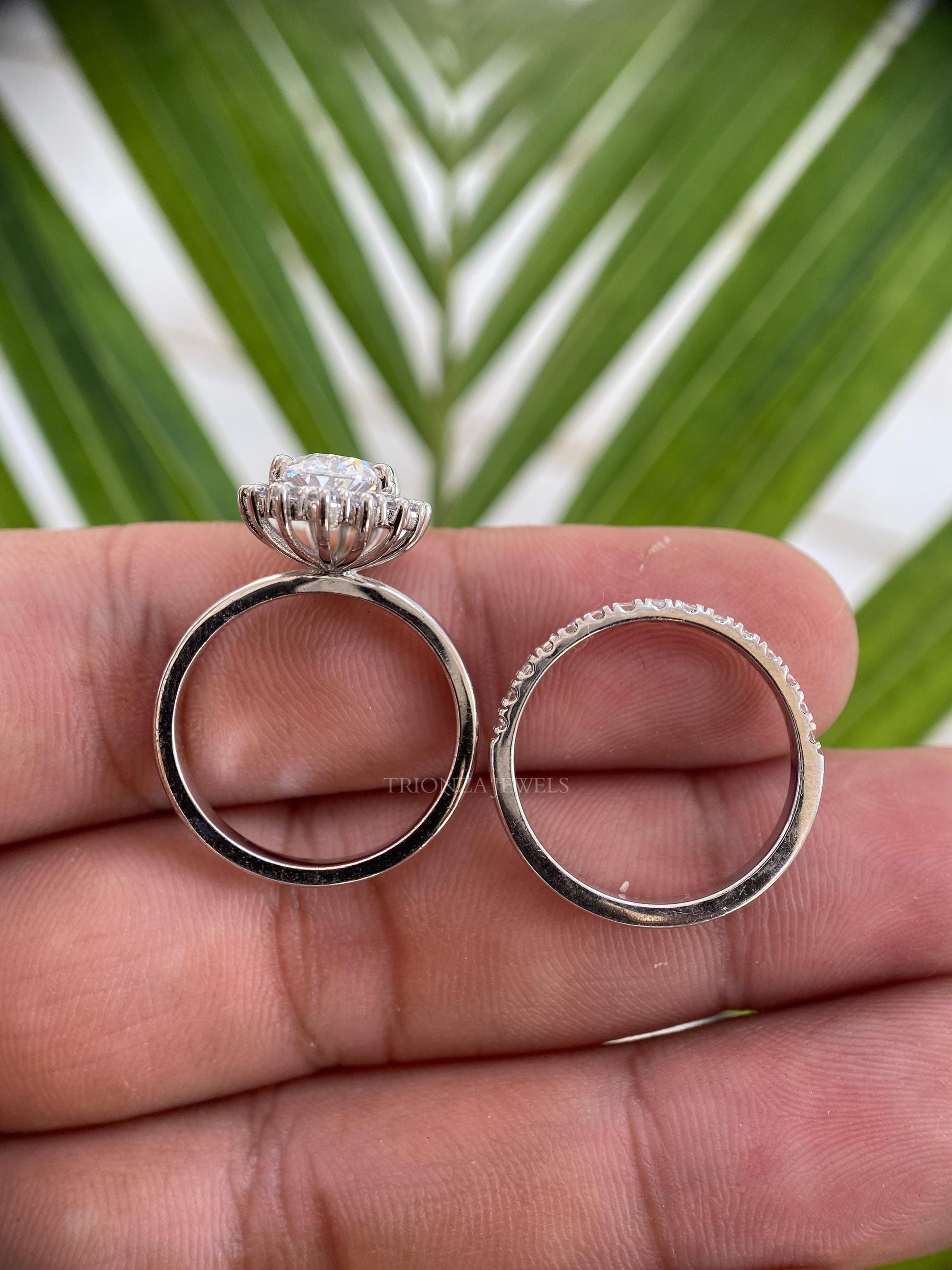 3 CT Oval Moissanite Engagement Bridal Set Ring - Wedding Band