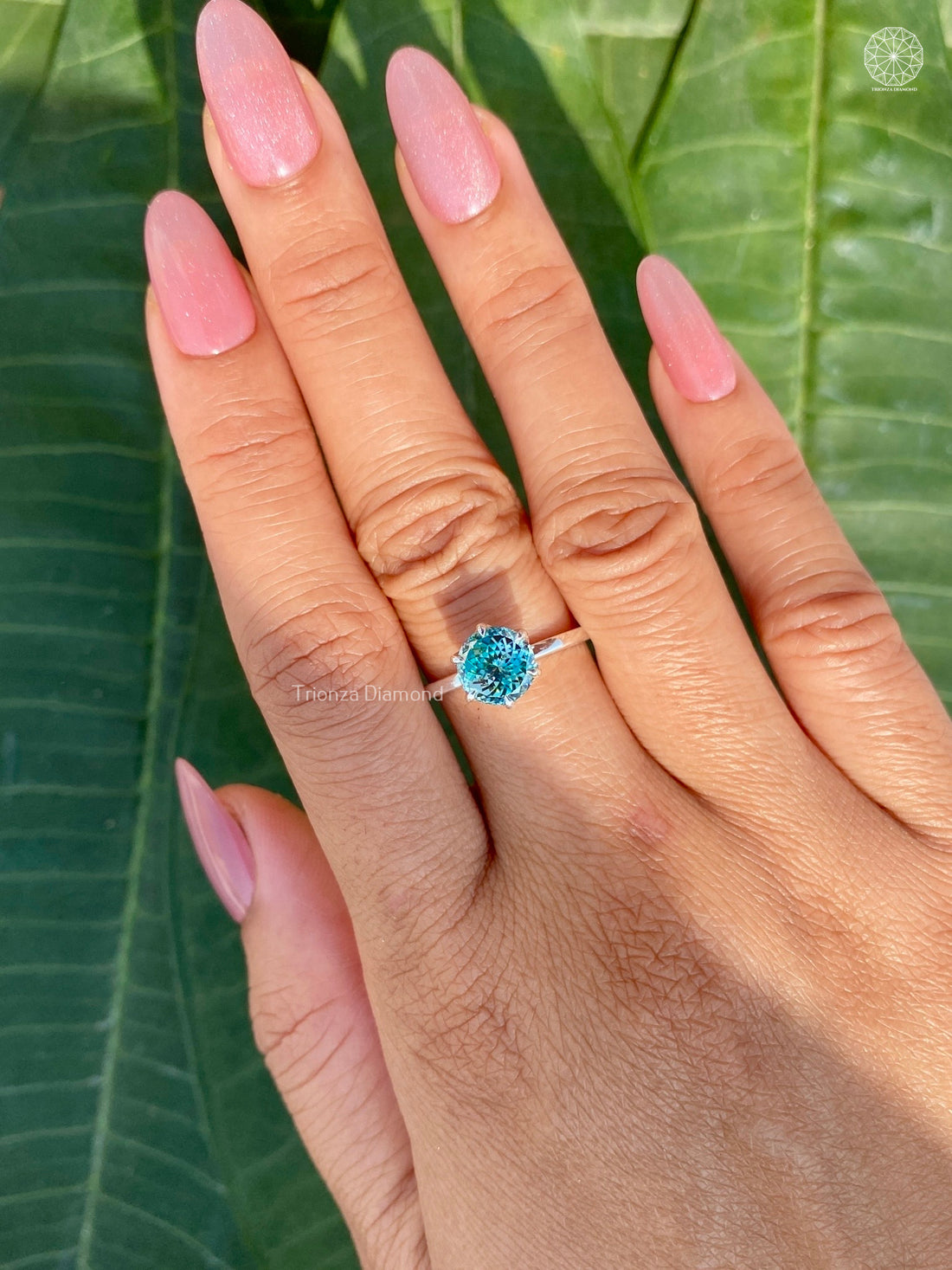 Portuguese Cut Cyan Blue Moissanite Solitaire Ring – 2 Carat Engagement Ring for Women