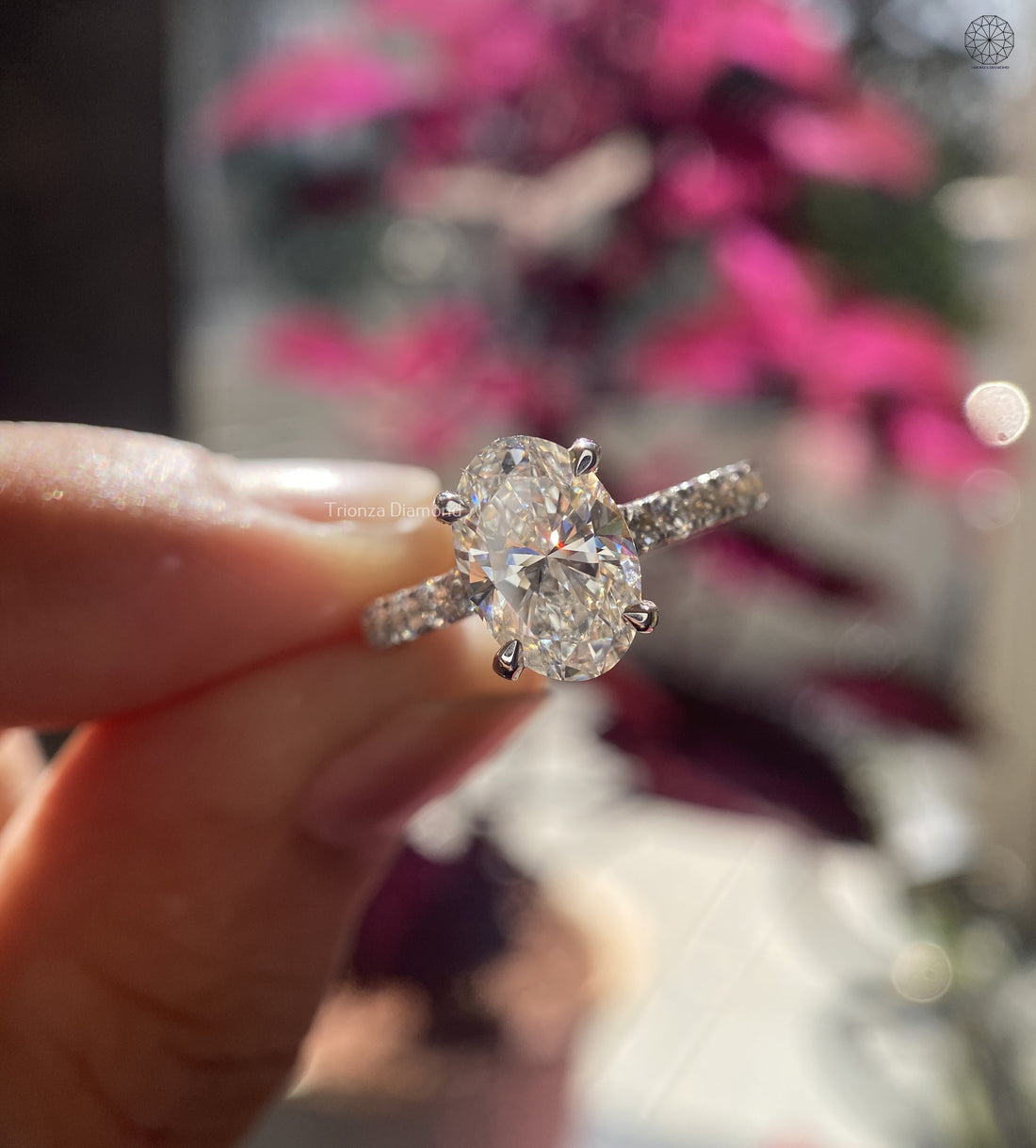 2.35 CT Oval Cut Lab Grown Diamond Pavé Engagement Ring in 14K Solid Gold, D/VVS2 IGI Certified CVD Lab Created Diamond Wedding Ring