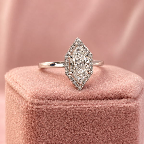 Dutch Marquise Halo Engagement Ring in Elegant Vintage-Inspired Setting
