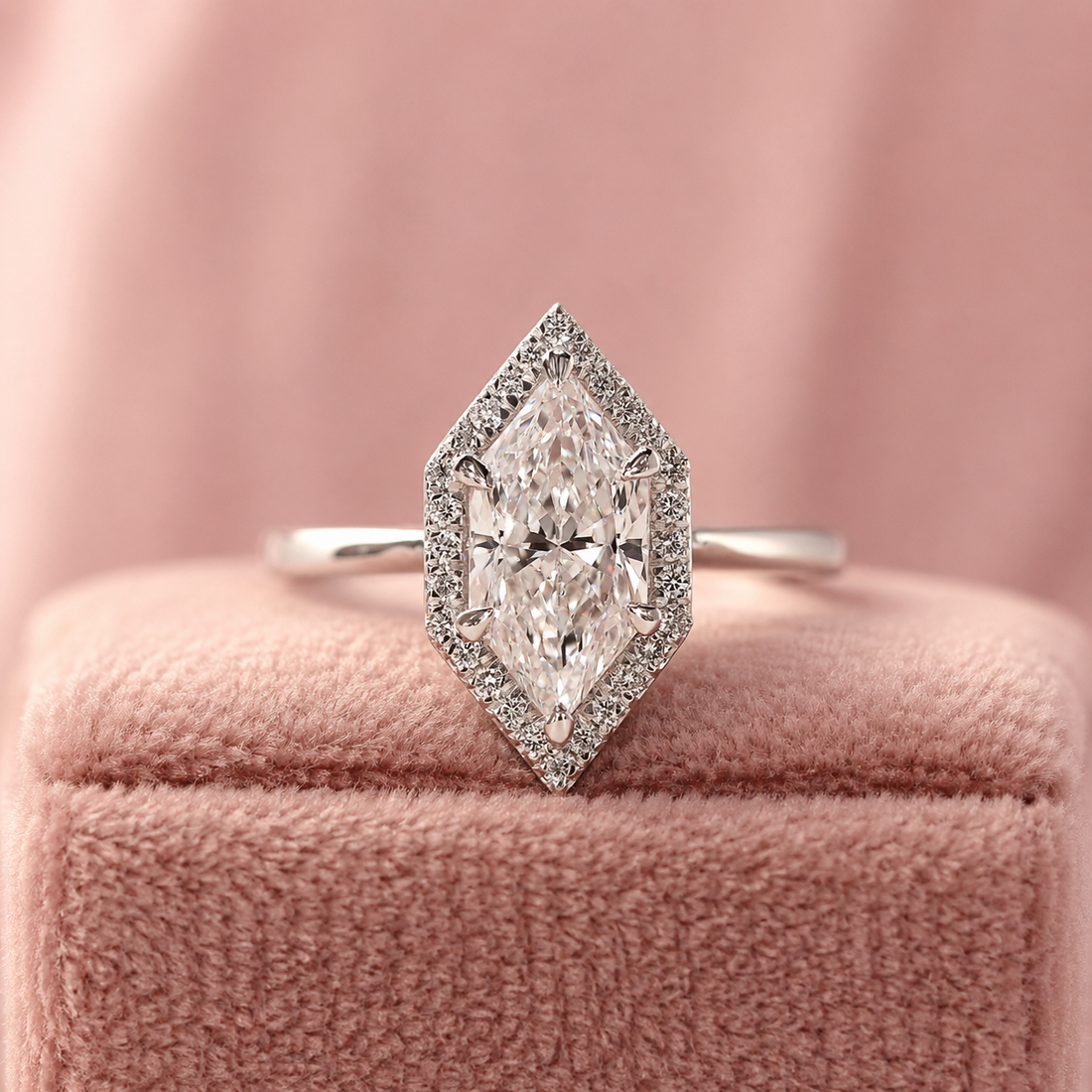 Dutch Marquise Halo Engagement Ring in Elegant Vintage-Inspired Setting