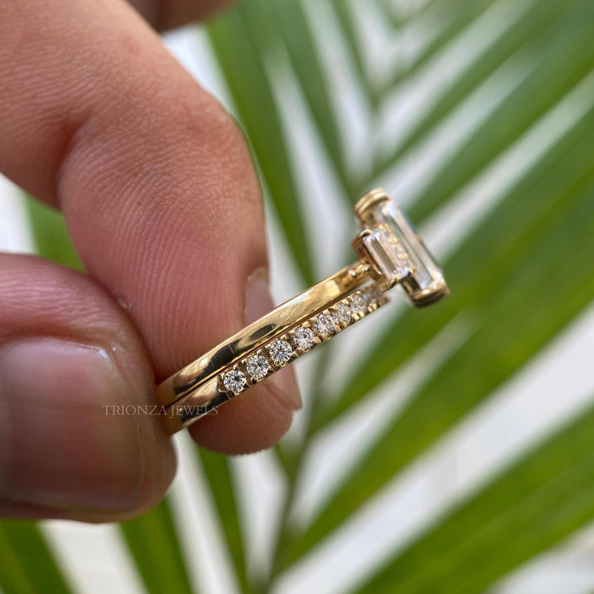 Emerald Cut Moissanite Bridal Wedding Ring Set for Her | 2ct