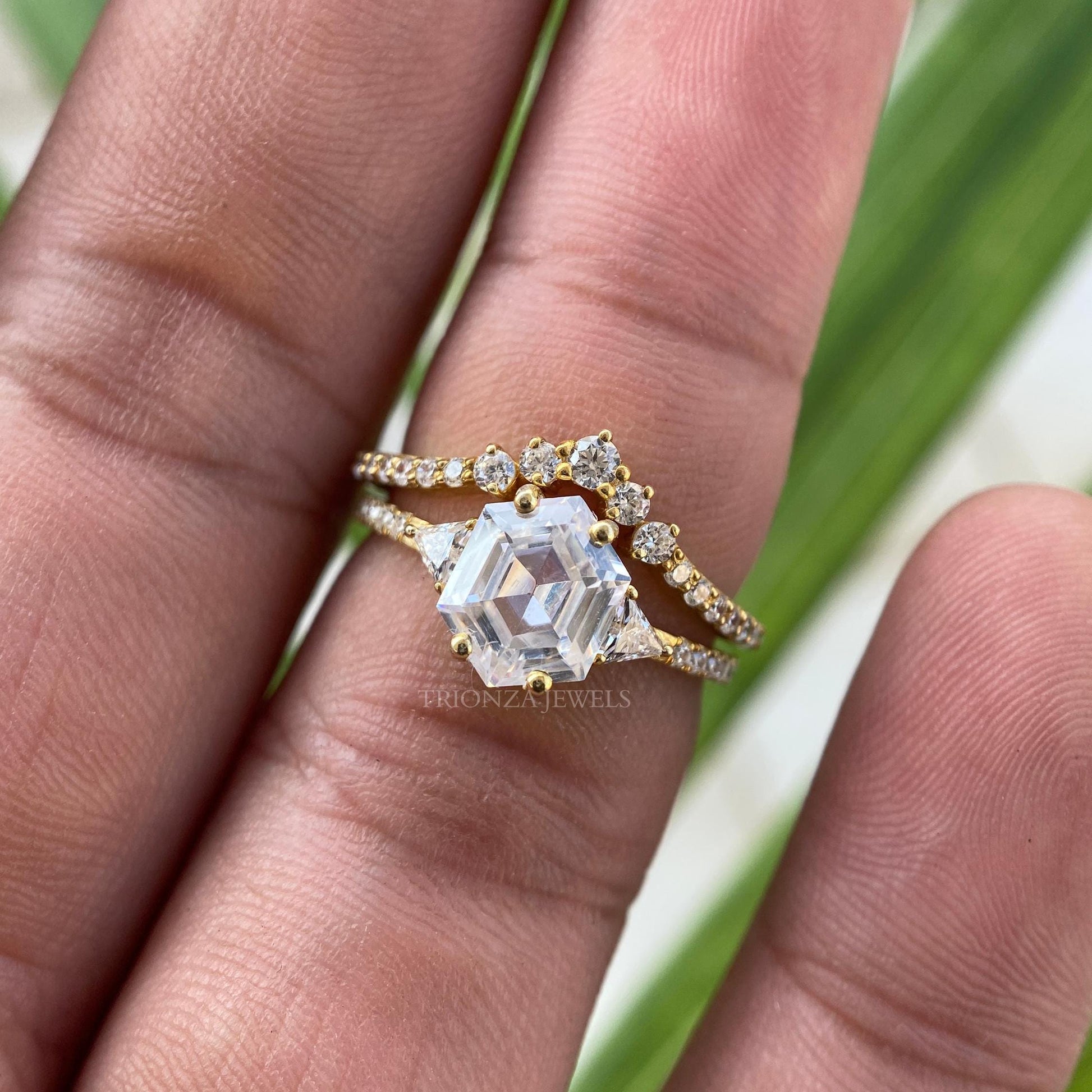 Hexagon Moissanite Bridal Set - 1CT Wedding & Anniversary Ring