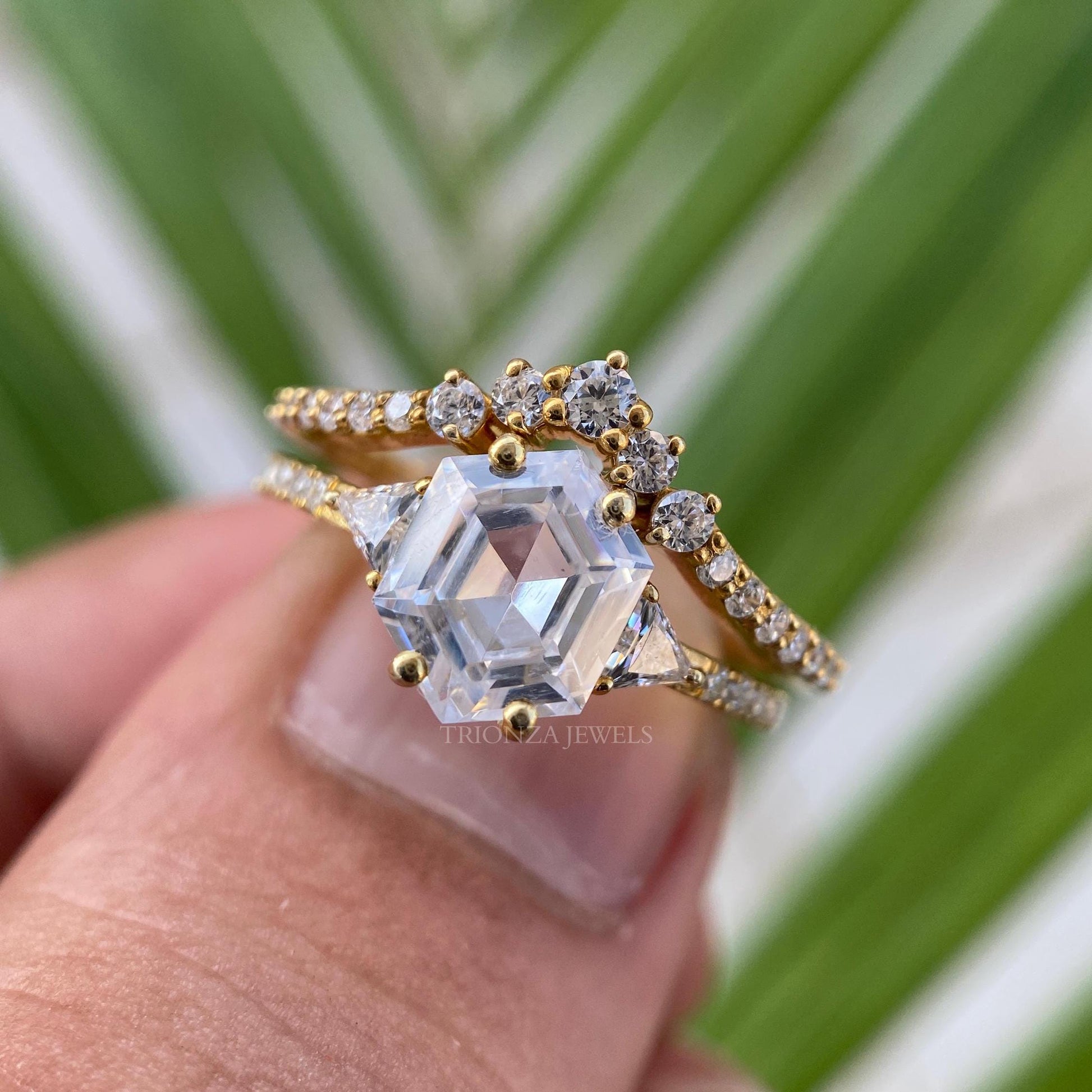 Hexagon Moissanite Bridal Set - 1CT Wedding & Anniversary Ring