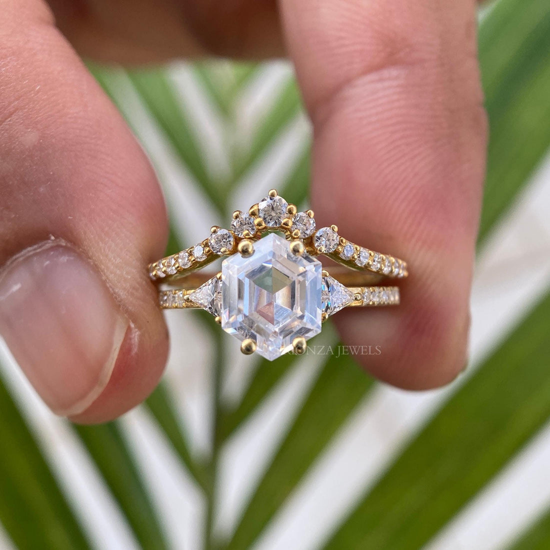 Hexagon Moissanite Bridal Set - 1CT Wedding & Anniversary Ring