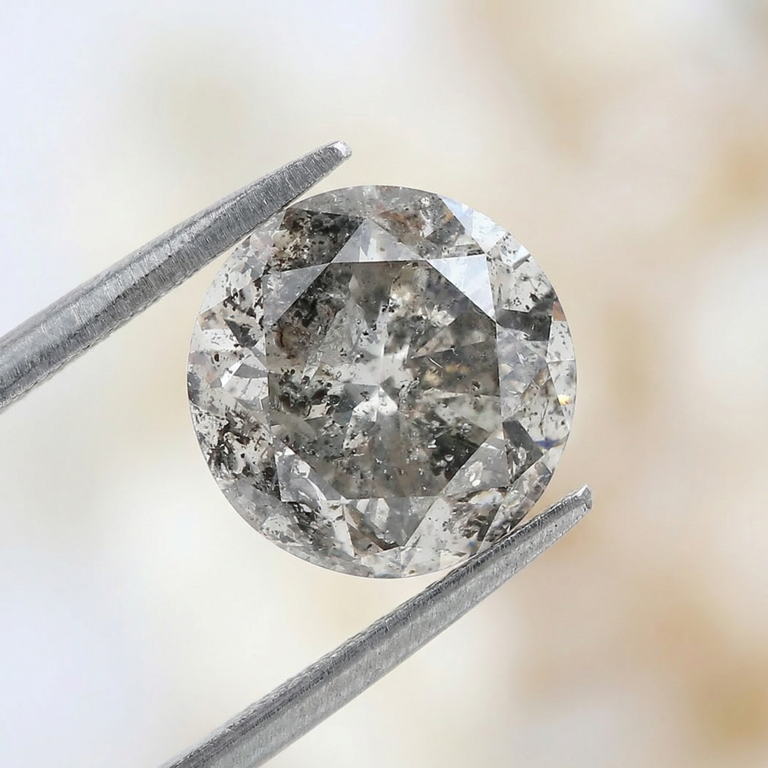 5.10 CT Natural Loose Round Rose Cut Diamond – 10.30 MM Black Grey Salt & Pepper Round Diamond