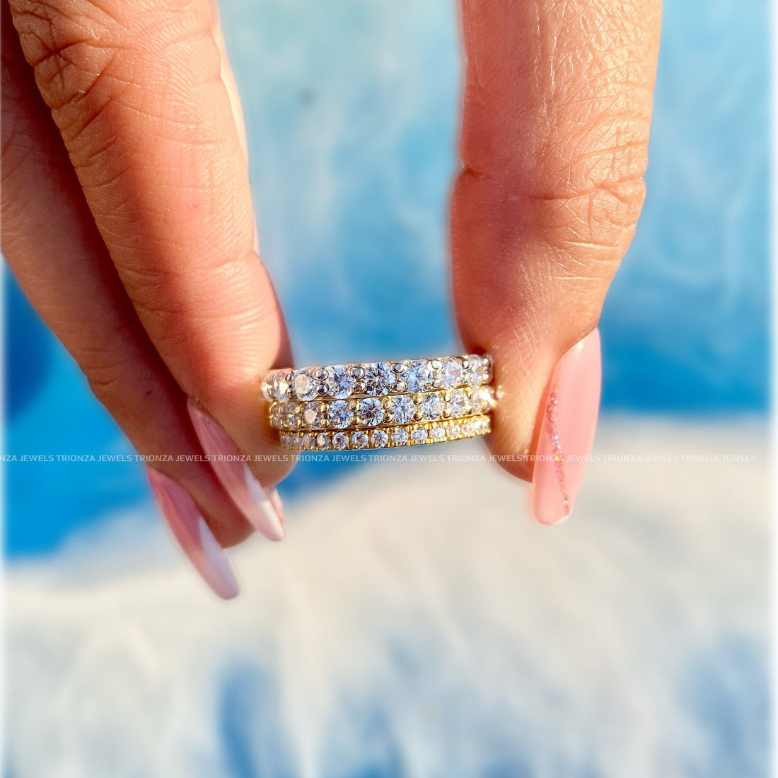 Micro Pave Moissanite Full Eternity Wedding Band Stackable Ring