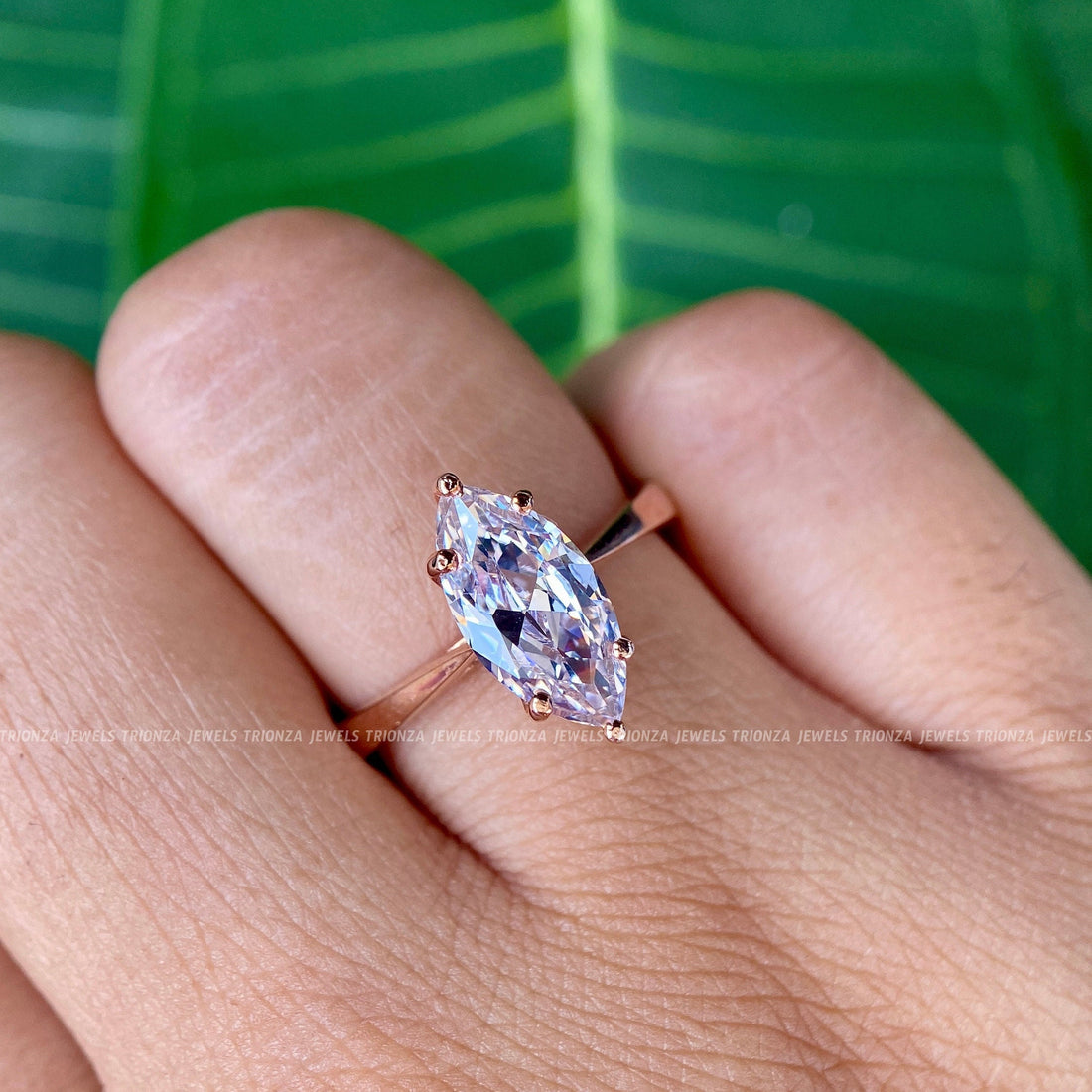 14k Yellow Gold Marquise Moissanite Solitaire Ring - Wedding/Anniversary