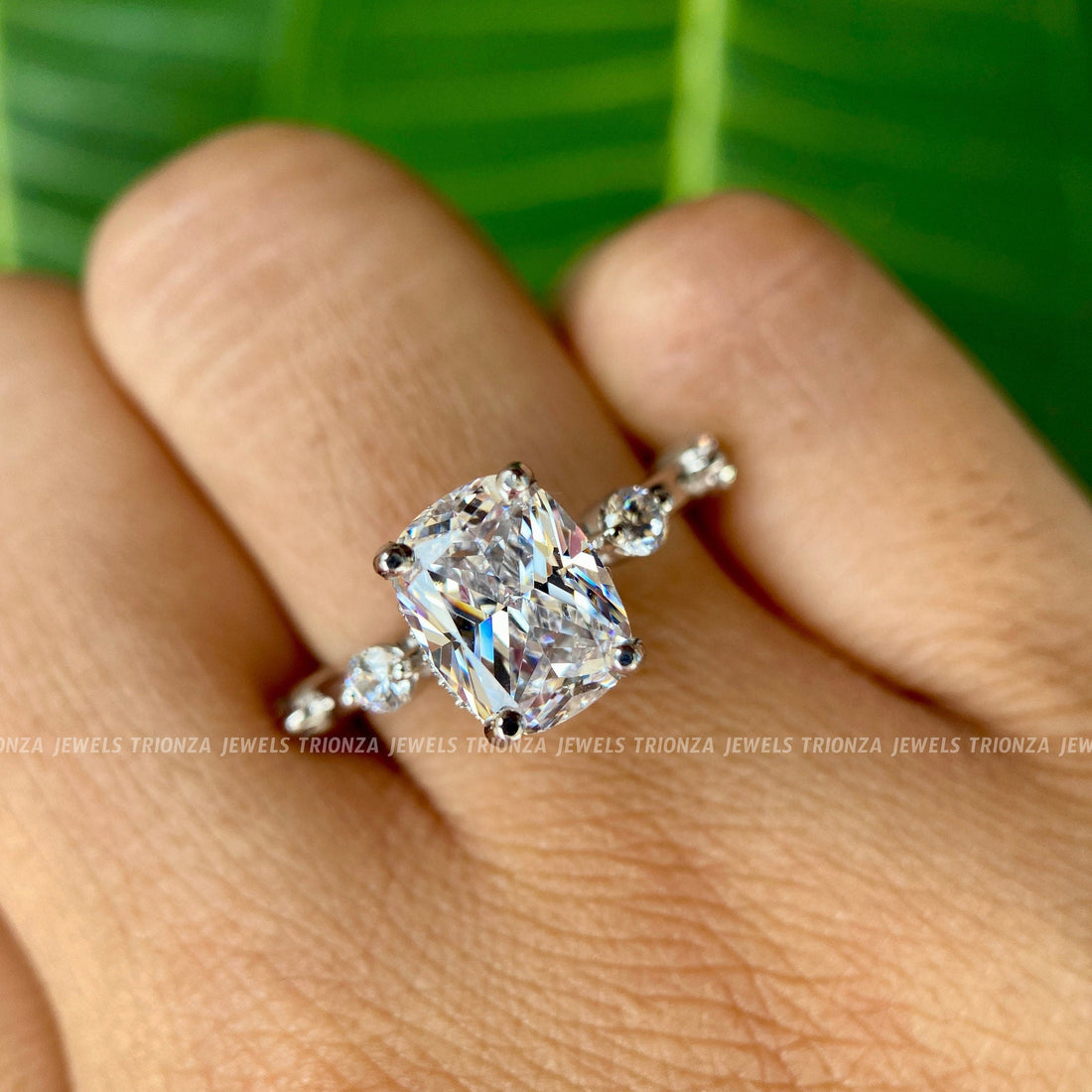 2.20 CT Cushion Cut Moissanite Engagement Ring | Hidden Halo