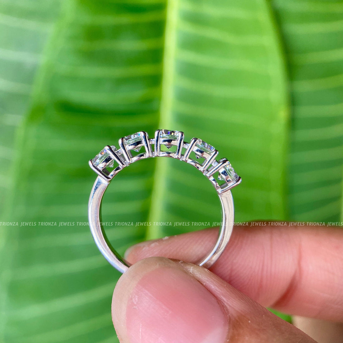 1 CT 5 Stone Moissanite Anniversary Ring Band 14K/18K White Gold