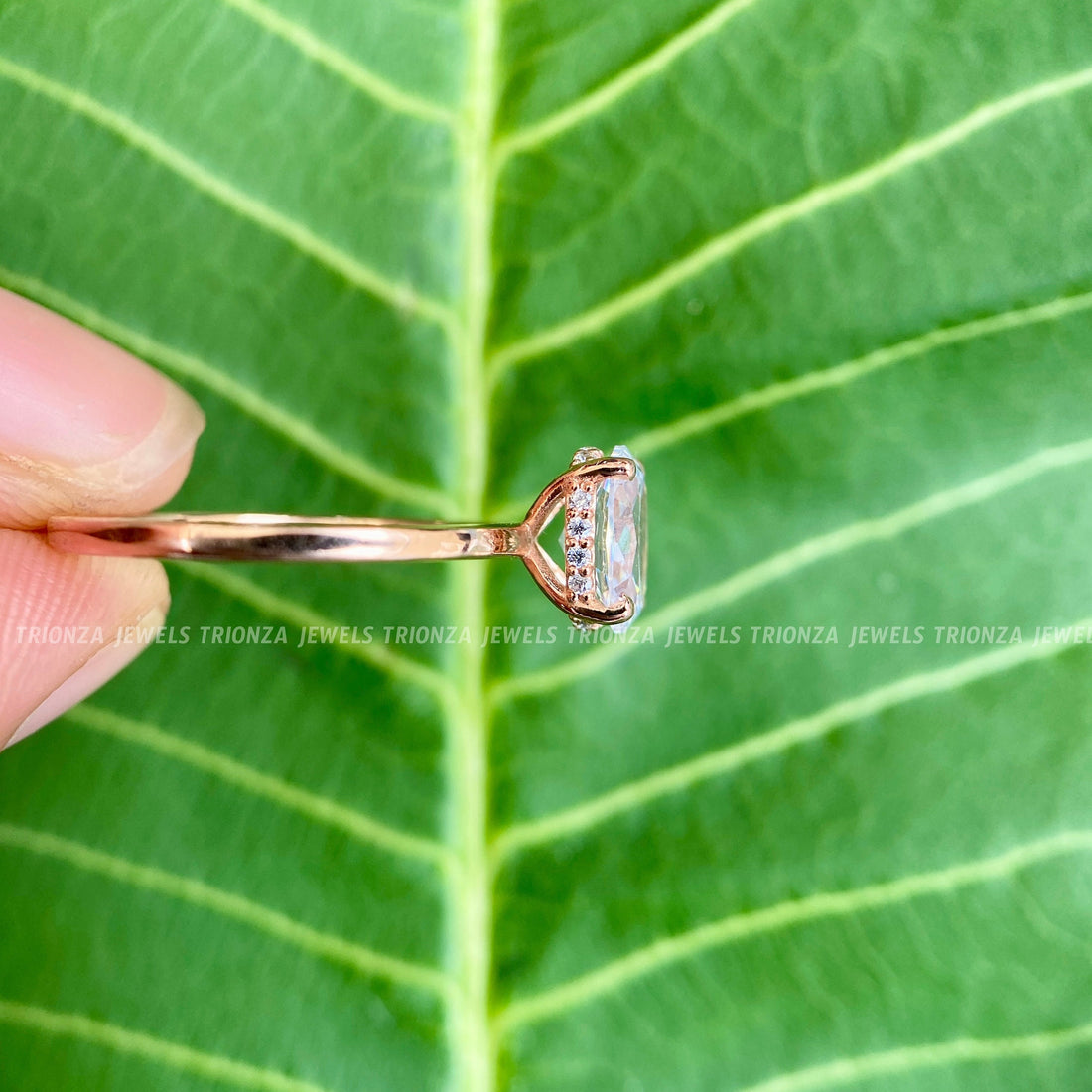 Hidden Halo 1.50 TW Oval Moissanite Engagement Ring | Dainty Wedding