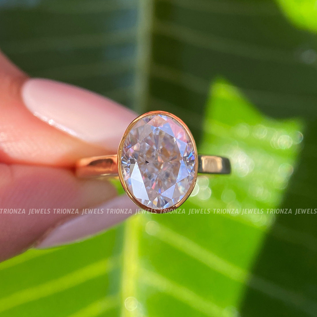 3.10 CT Oval Moissanite Engagement Ring | 14K Yellow Gold Bezel