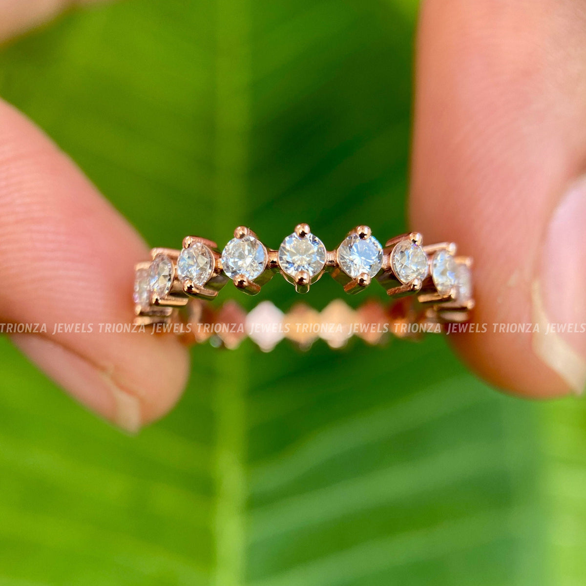 TrionzaDiamond round moissanite eternity band designed as a meaningful anniversary gift ring