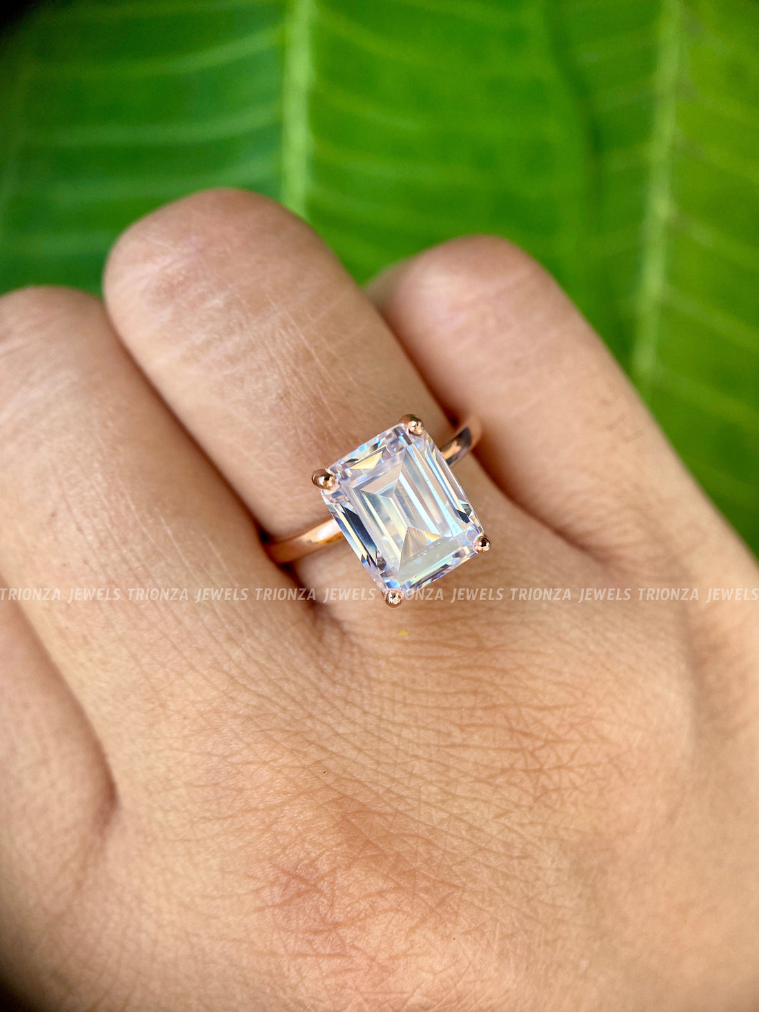 4Ct Emerald Moissanite Rose Gold Engagement Wedding Ring D VVS1