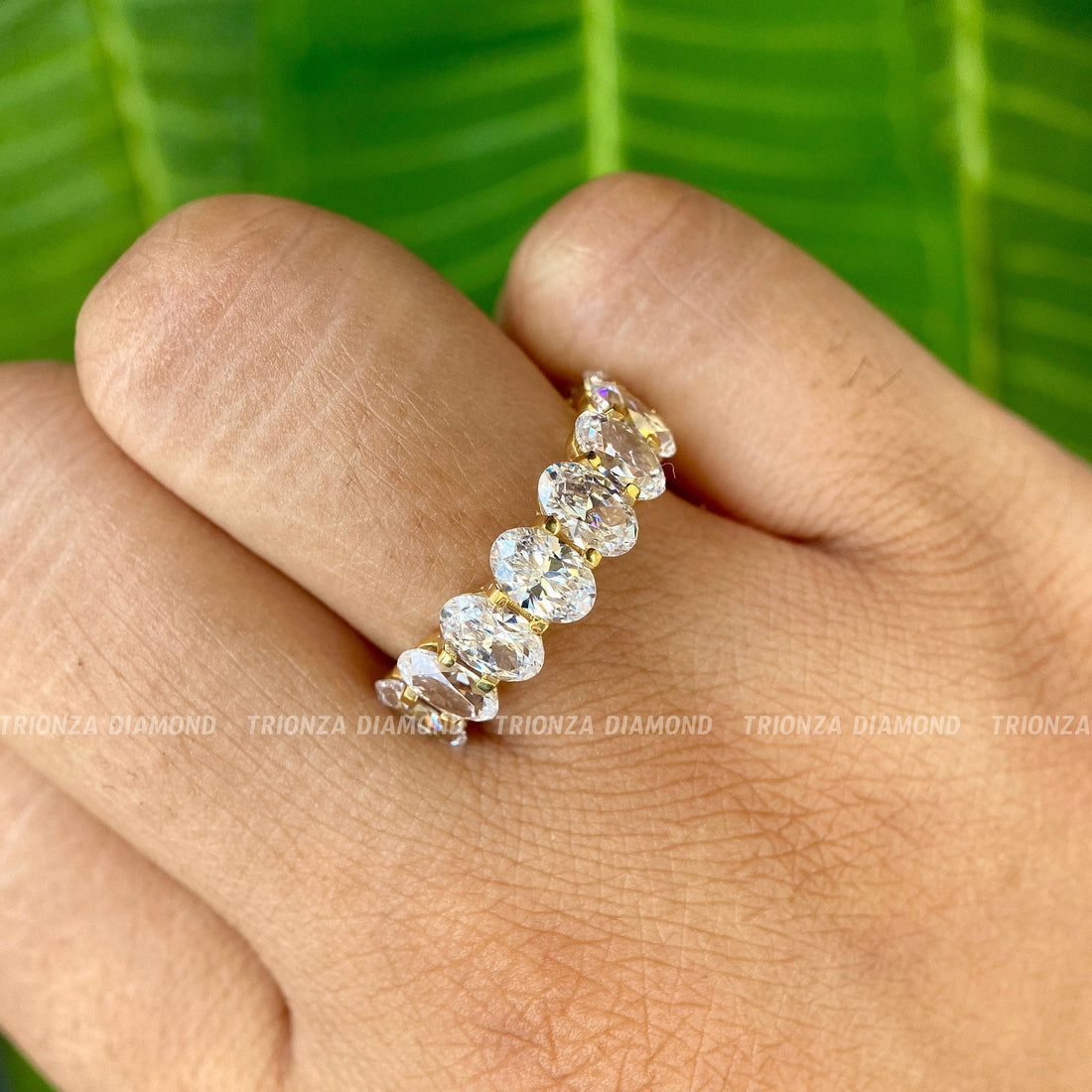 Oval Cut Lab Grown Diamond Half Eternity Wedding & Stackable Band