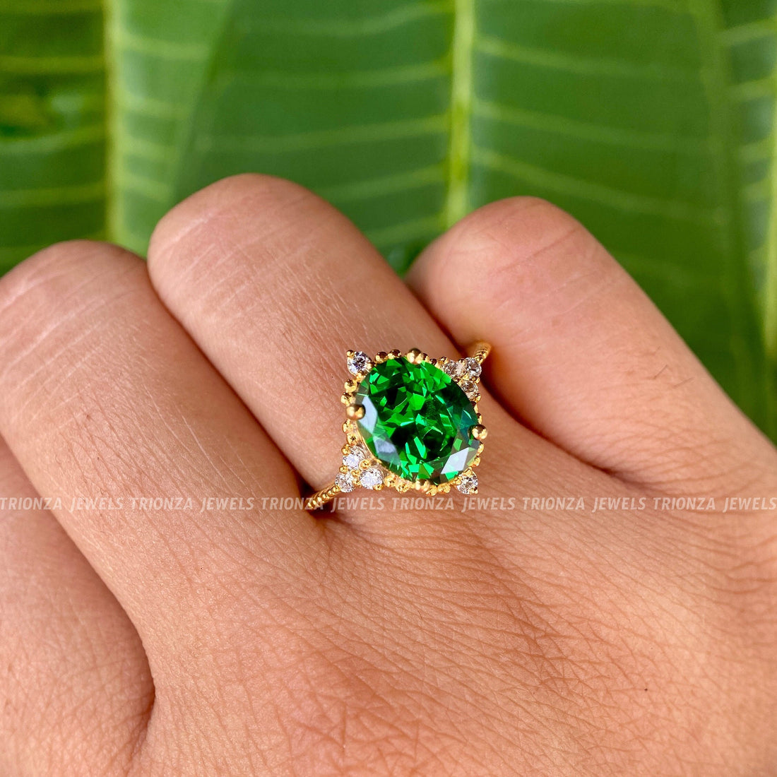 Vintage Oval Green Moissanite Engagement Ring - Muse Setting 3.10 TCW