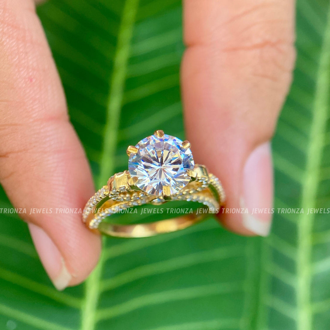 Round Cut Halo Engagement Ring 1.85 CT - Moissanite Pave, Handmade