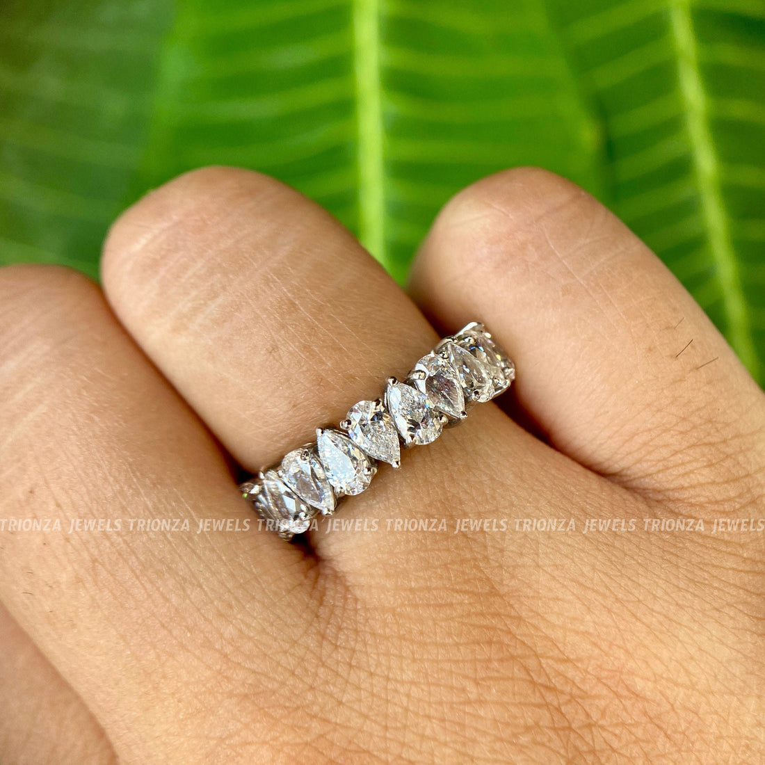 Pear Cut Moissanite Eternity Band | Stacking Wedding Ring for Women