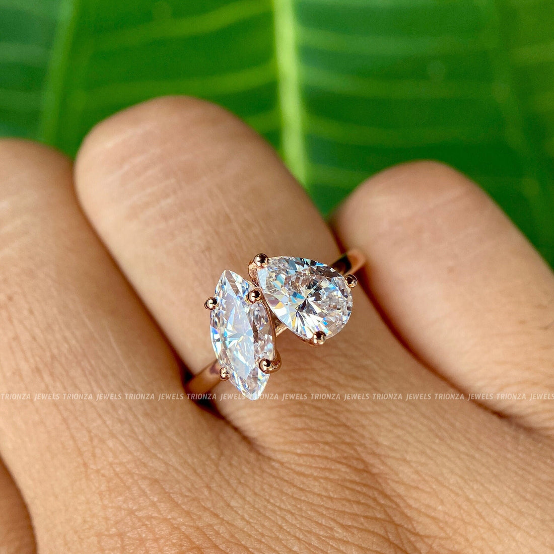Toi et Moi Moissanite Engagement Ring | Marquise & Pear Unique