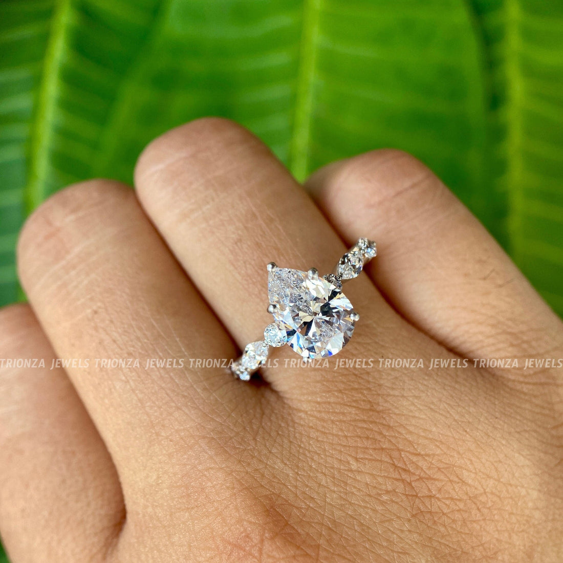Pear Cut Solitaire Moissanite Engagement Ring 1.5-2 CT 14K Gold