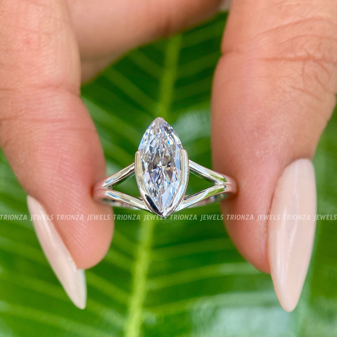 2 CT Marquise Moissanite Engagement Ring | 14K White Gold Bridal