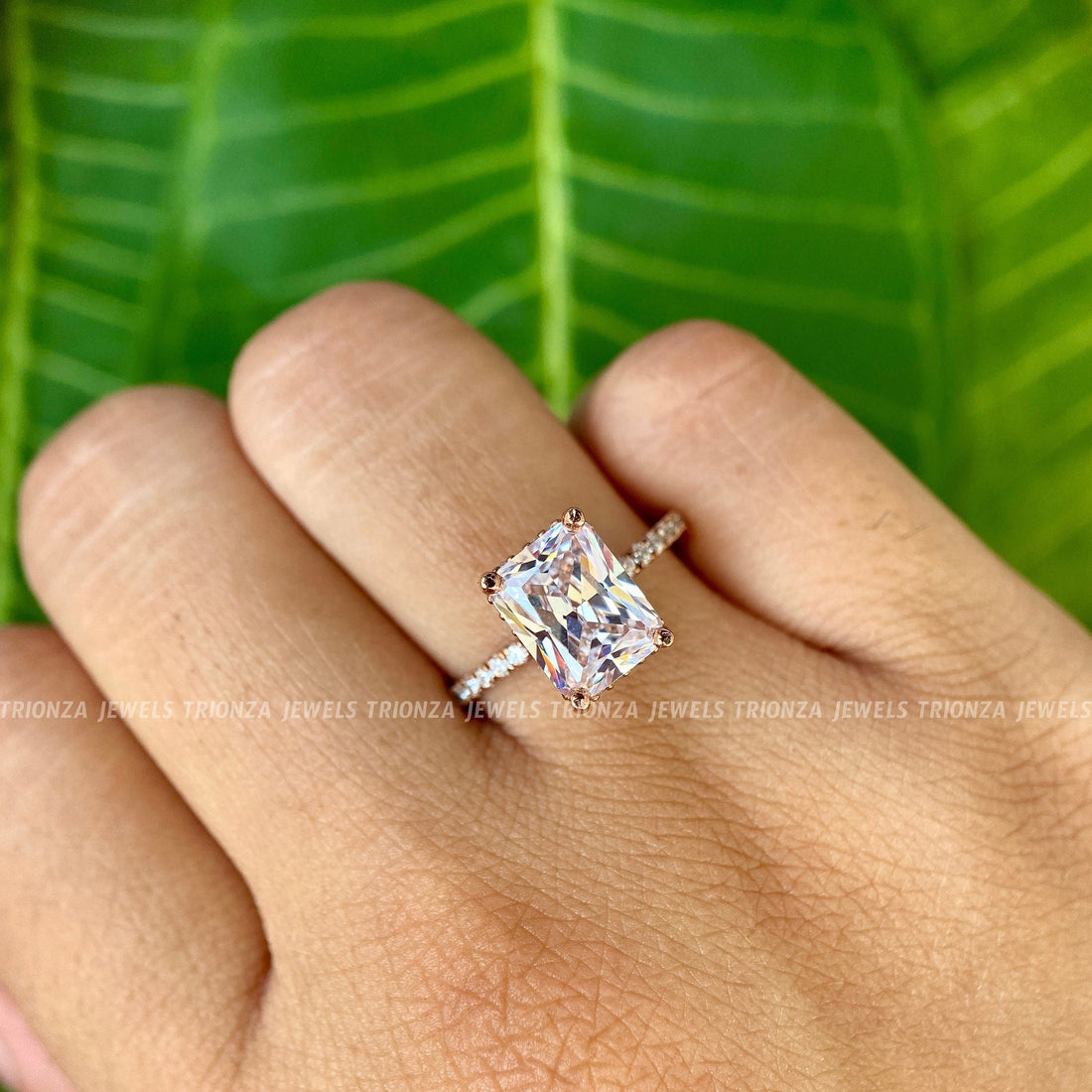 Radiant Moissanite Halo Engagement Ring for Her - 14K Gold
