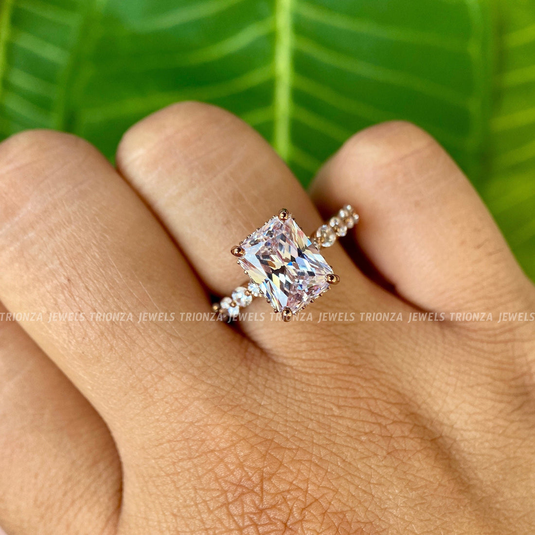 Radiant Moissanite Gold Ring, Spaced Band, Gift For Her