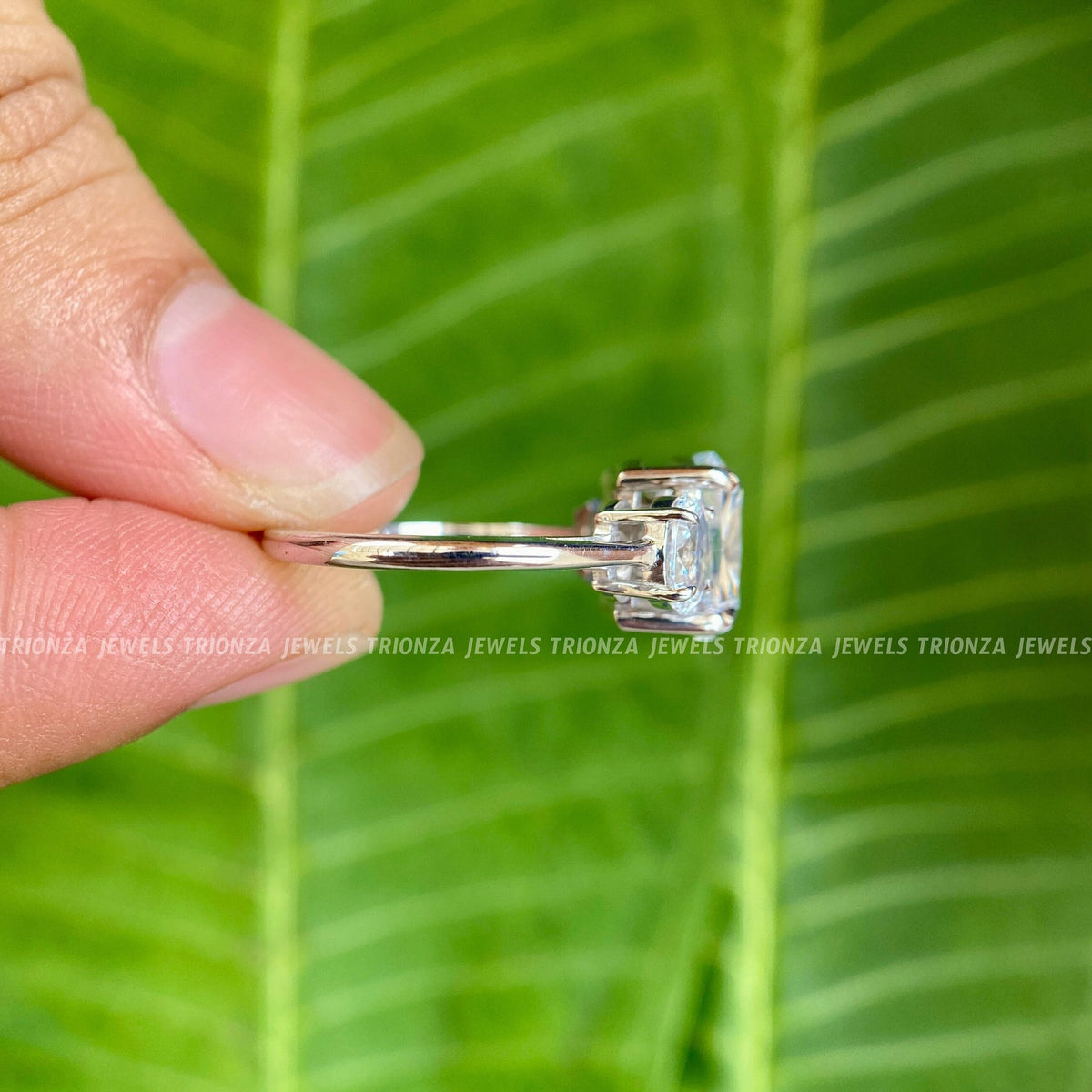 TrionzaDiamond engagement ring featuring a 3.20 CT cushion cut moissanite center stone