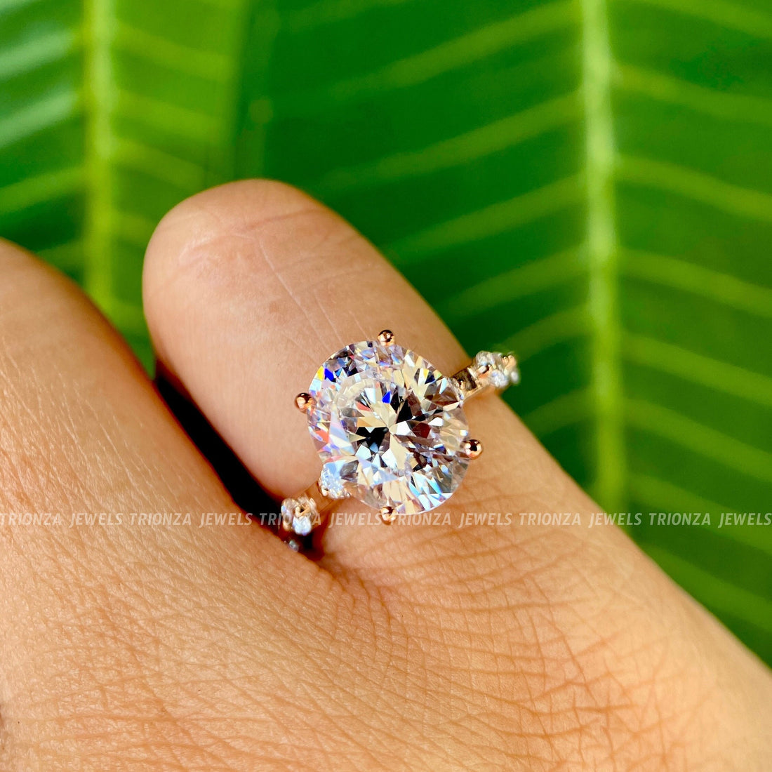 3 CT Oval Moissanite Wedding Ring Set | 10K 14K 18K White Gold Pave