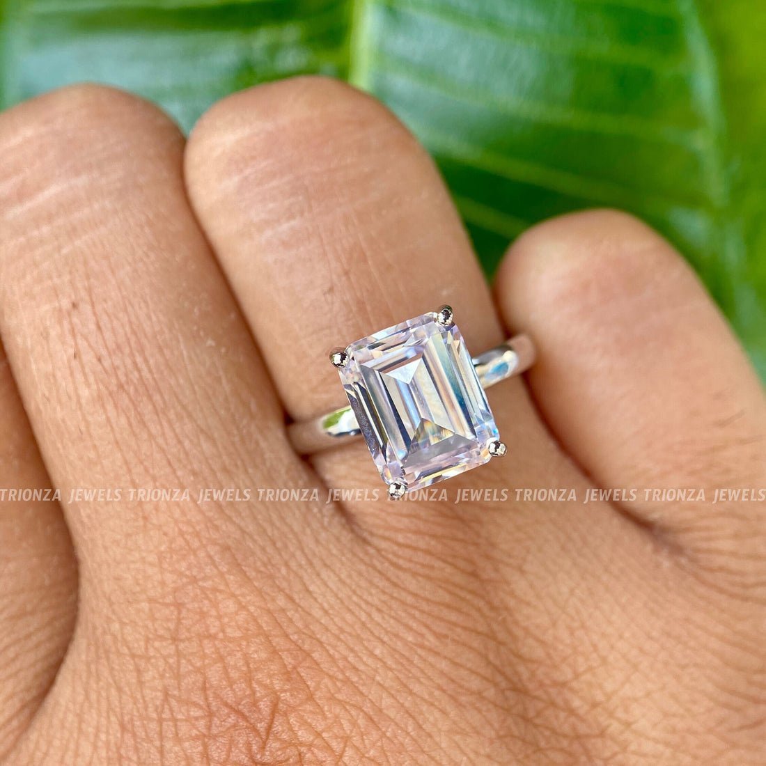 4 CT Emerald Cut Moissanite Engagement Ring - Yellow Gold Solitaire