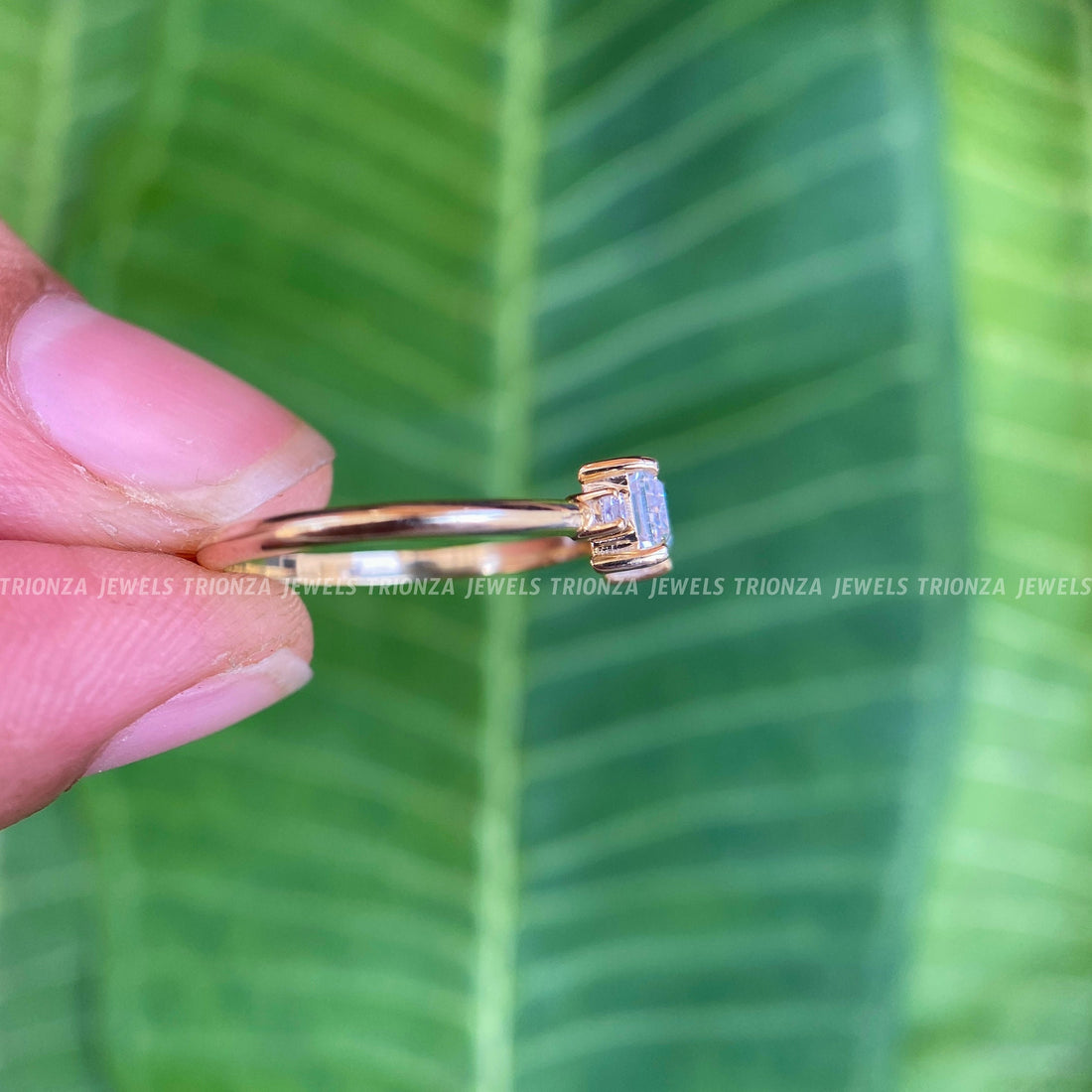 Emerald Cut Moissanite Engagement Ring | 14k Gold Promise Ring