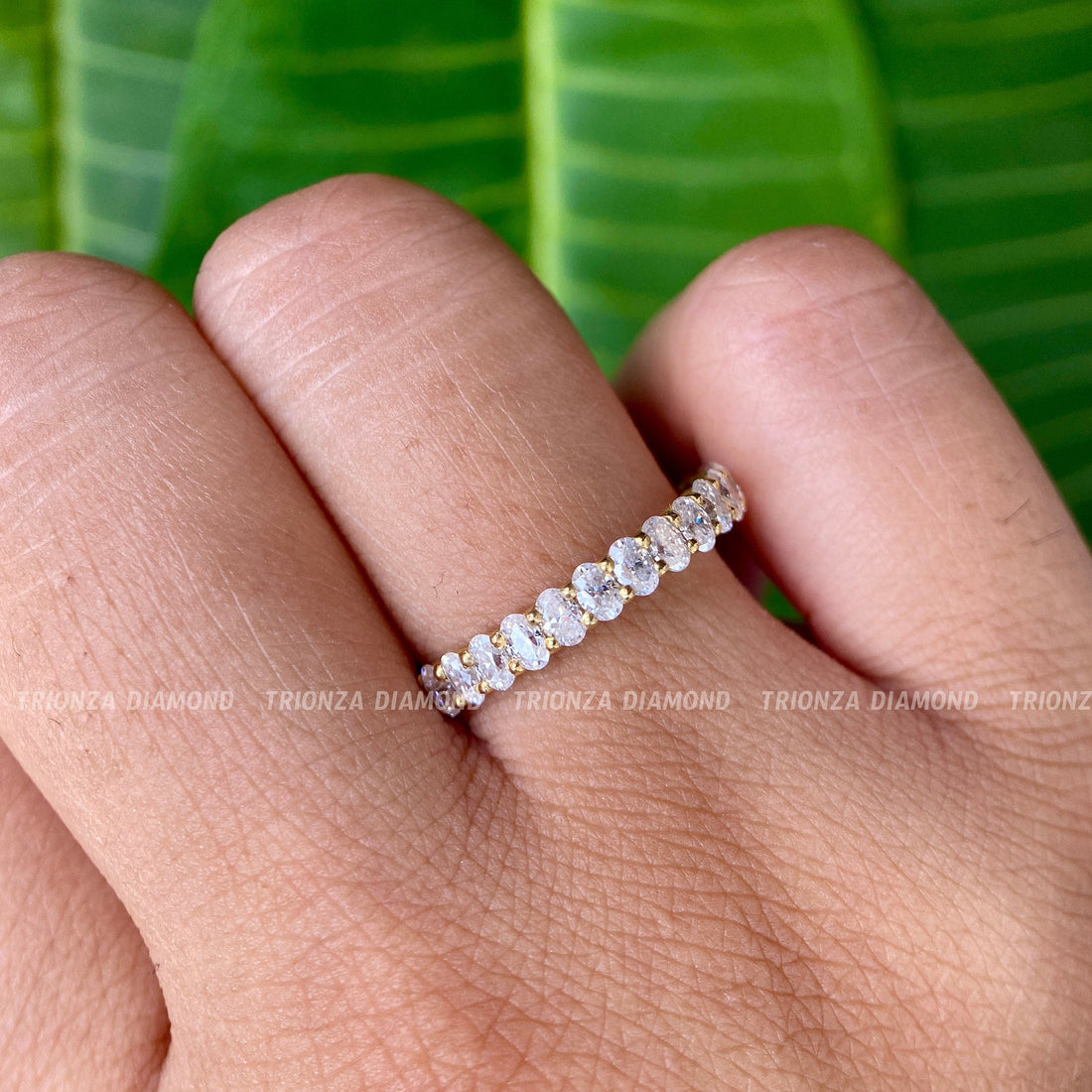 Half Eternity Oval Lab Grown Diamond Ring | 14K Yellow Gold Band