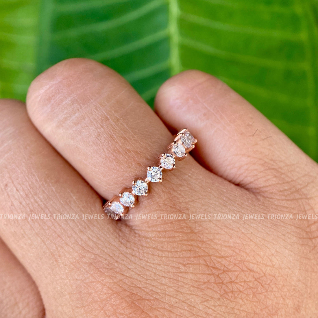 2.50MM Round Moissanite Full Eternity Wedding Band - Compass Set