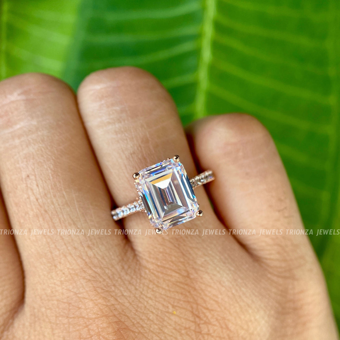 3 Ct Emerald Cut Moissanite Ring - 14K Gold Engagement for Women