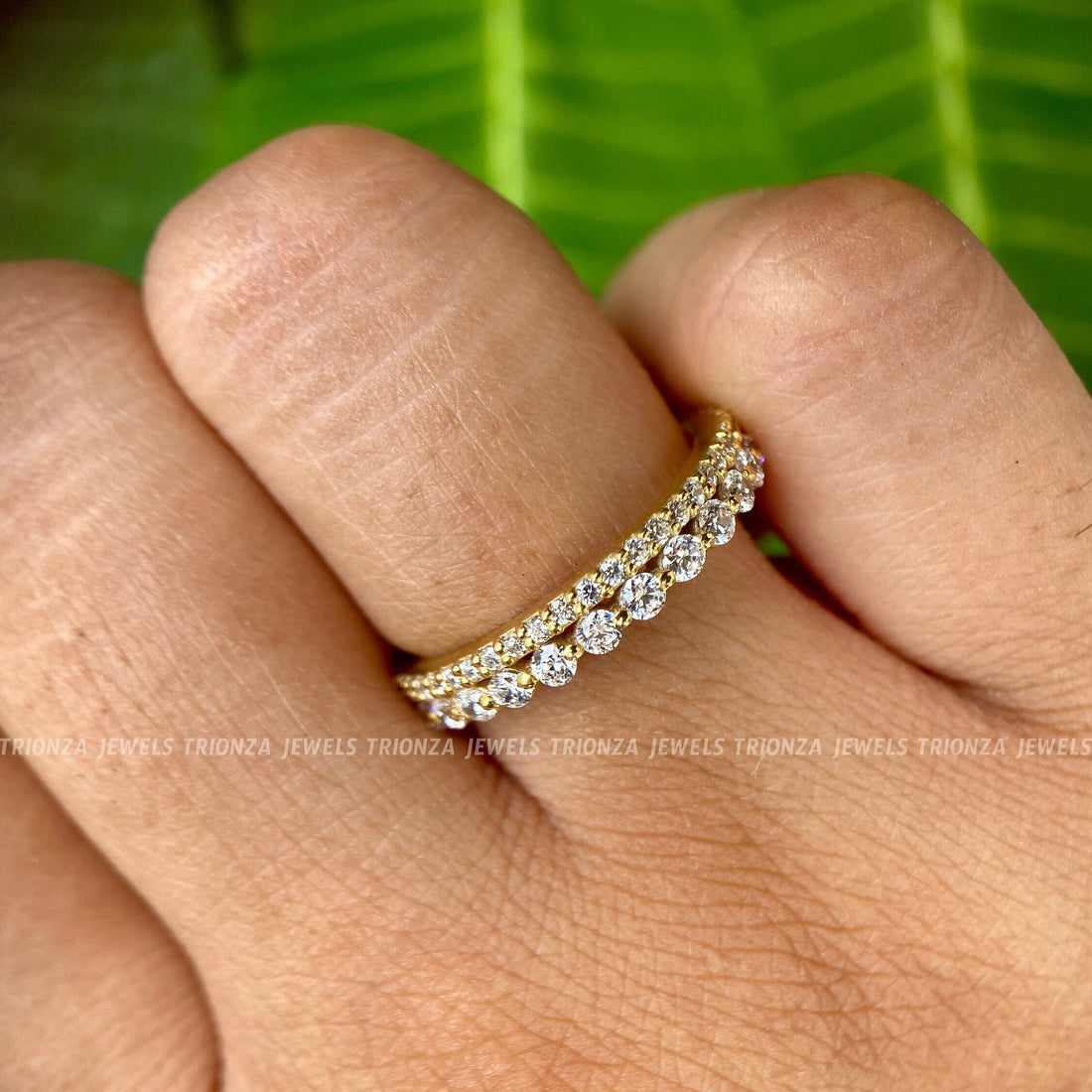 Double Row Pave Moissanite Wedding Band - 0.70 TW Full Eternity