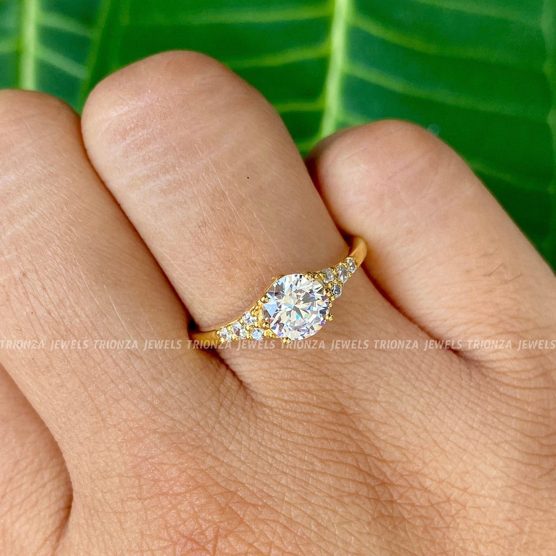 1.5 TCW Round Moissanite Pave Engagement Ring | Anniversary Gift