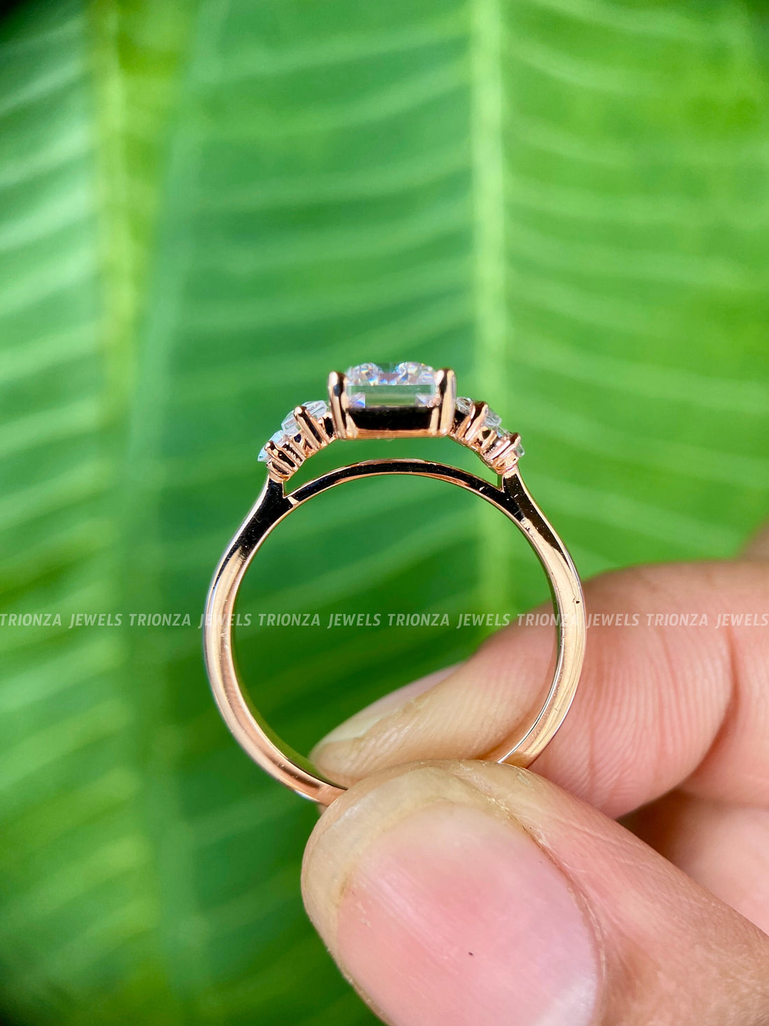 14K White Gold Emerald Cut & Baguette Moissanite Engagement Ring