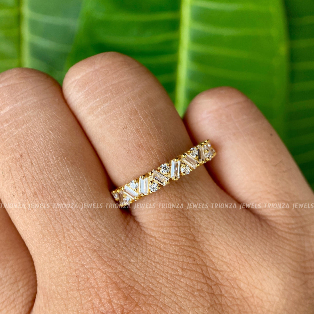 Baguette Moissanite East to West Eternity Ring 14K Gold