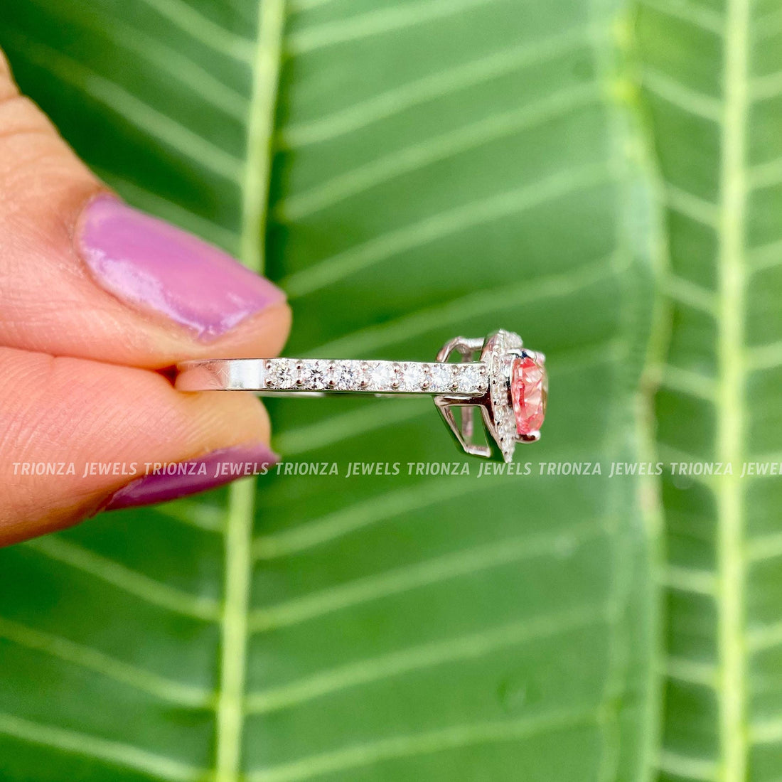Red Heart Halo Moissanite Engagement Ring | 14K Gold Wedding Ring
