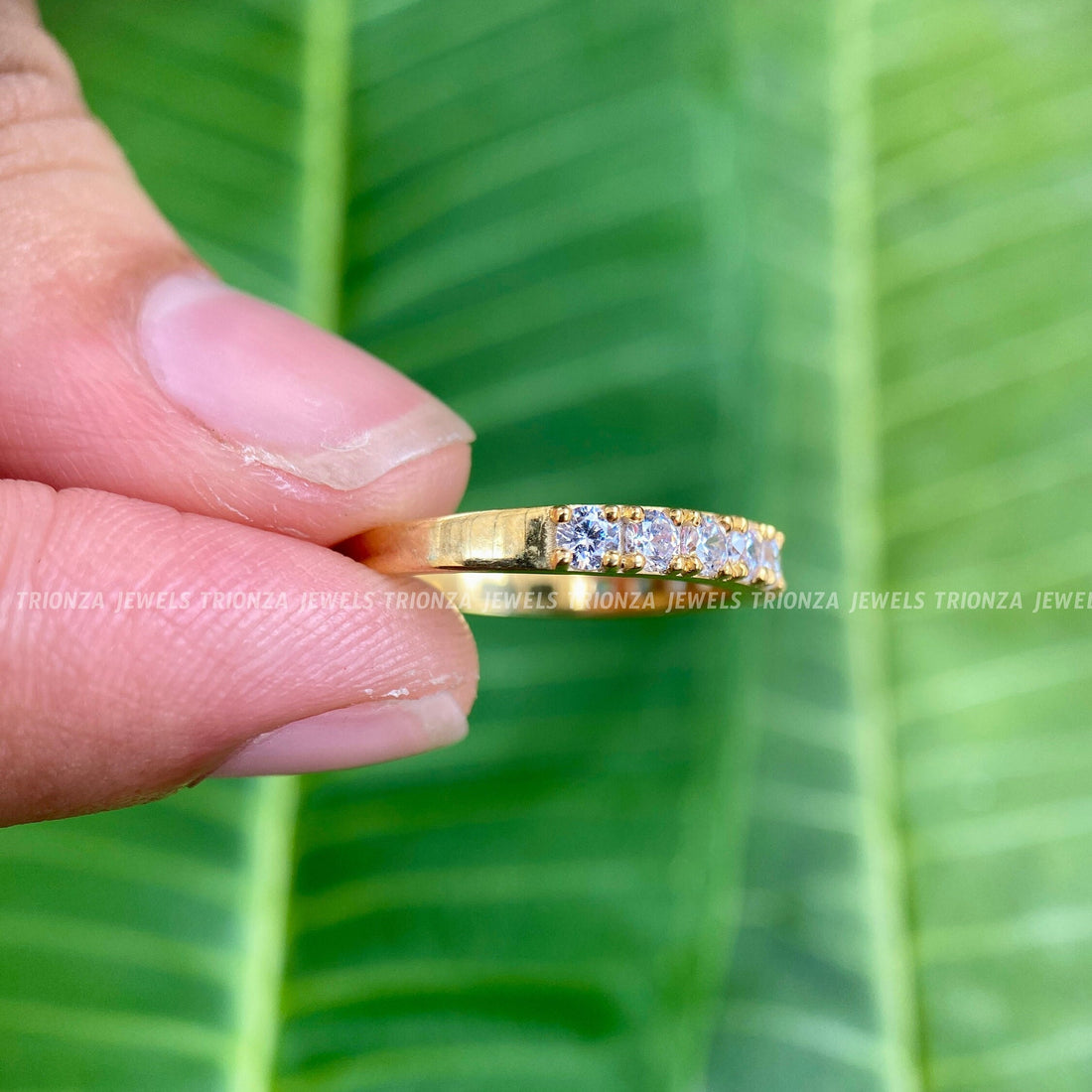 14k Gold Half Eternity Moissanite Wedding Ring | Stackable Band