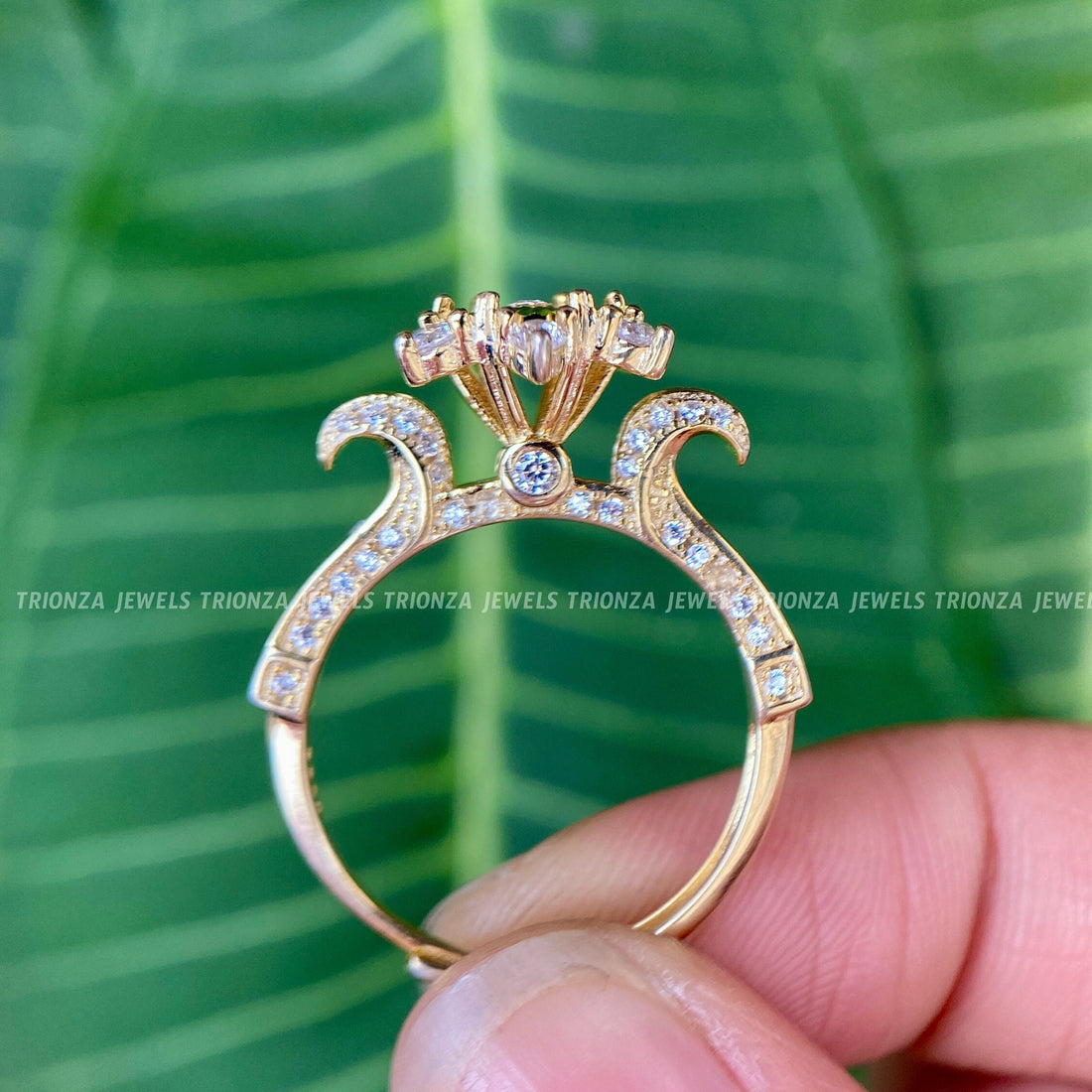 14K Rose Gold Moissanite Diamond Cluster Engagement Ring