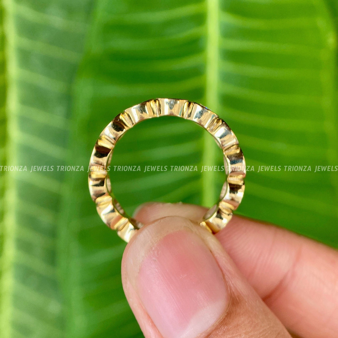 Moissanite Eternity Ring | Gold Stackable Wedding Band | Bezel Set