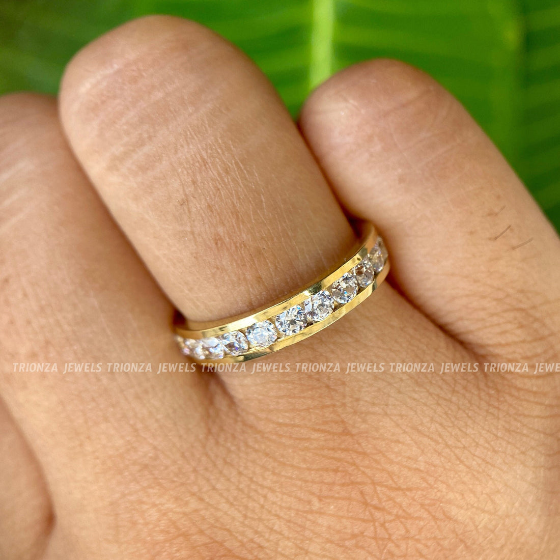 14k Gold Channel Set Diamond Wedding Band - Full Eternity Stackable