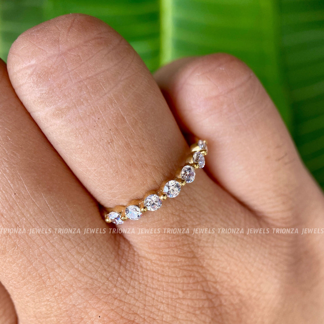 14k Gold Moissanite Half Eternity Wedding Ring - Stackable Band