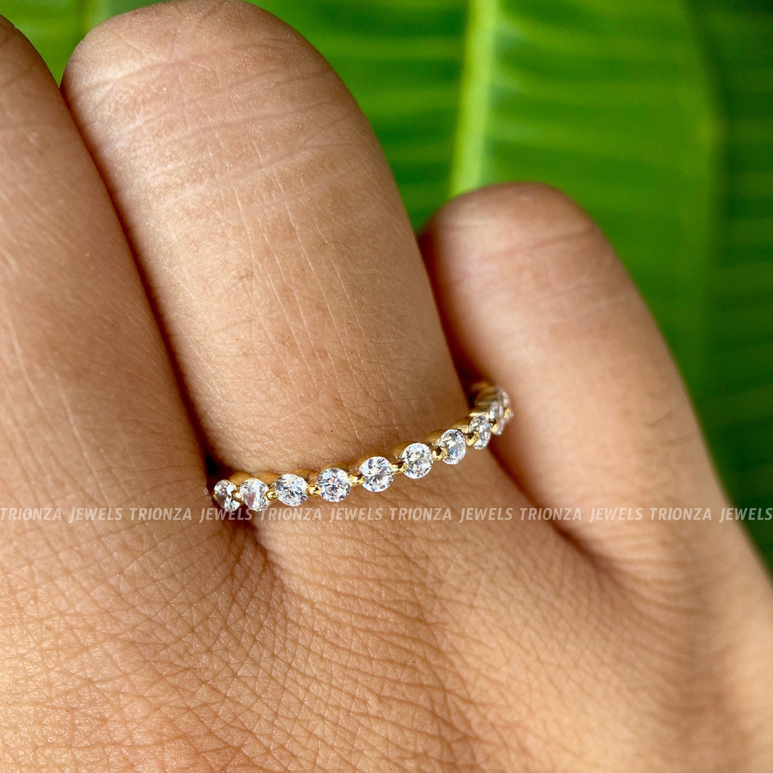 2mm Half Floating Bubble Wedding Band - 14K Gold Moissanite Eternity Ring