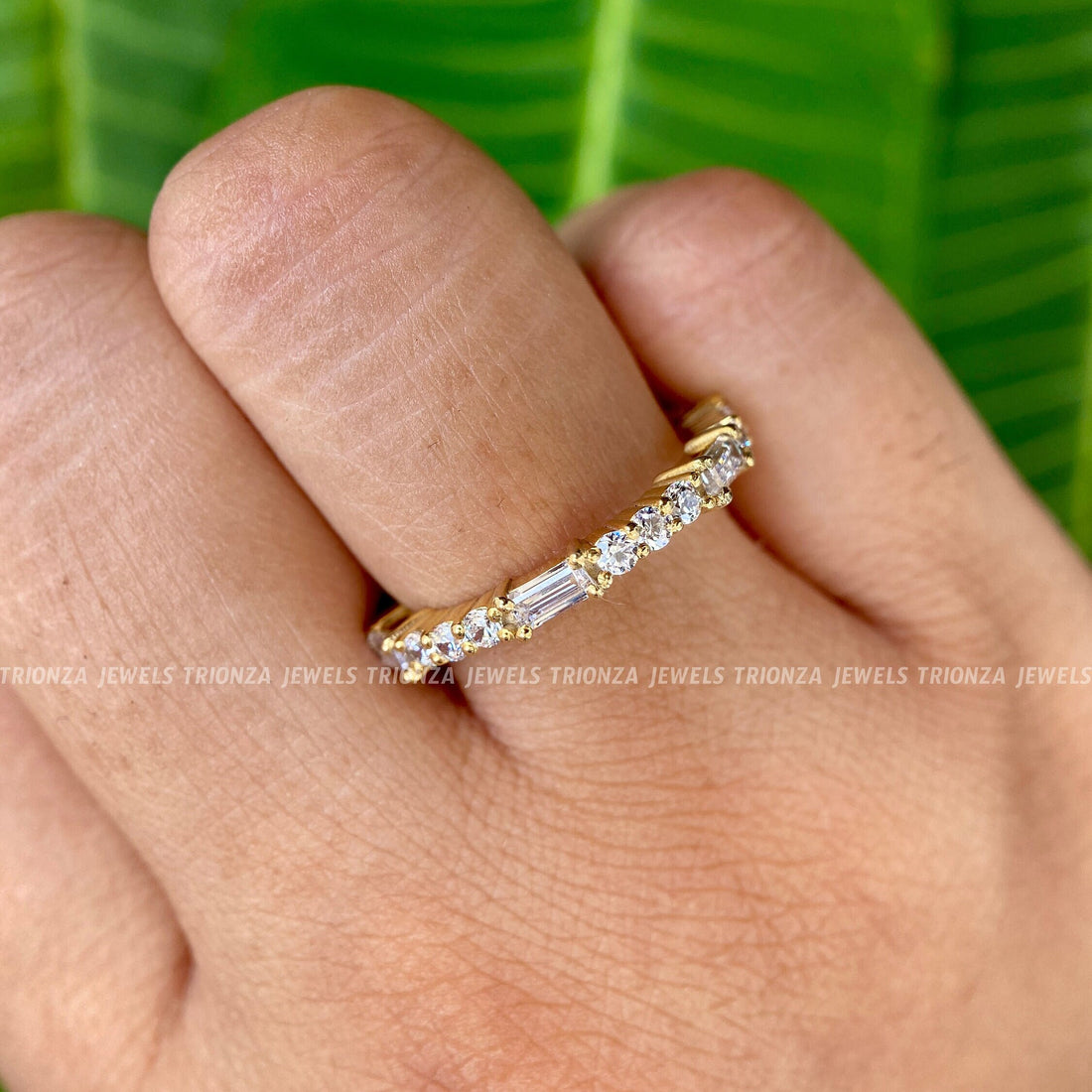 1.24 TCW Moissanite Baguette & Round Eternity Wedding Band