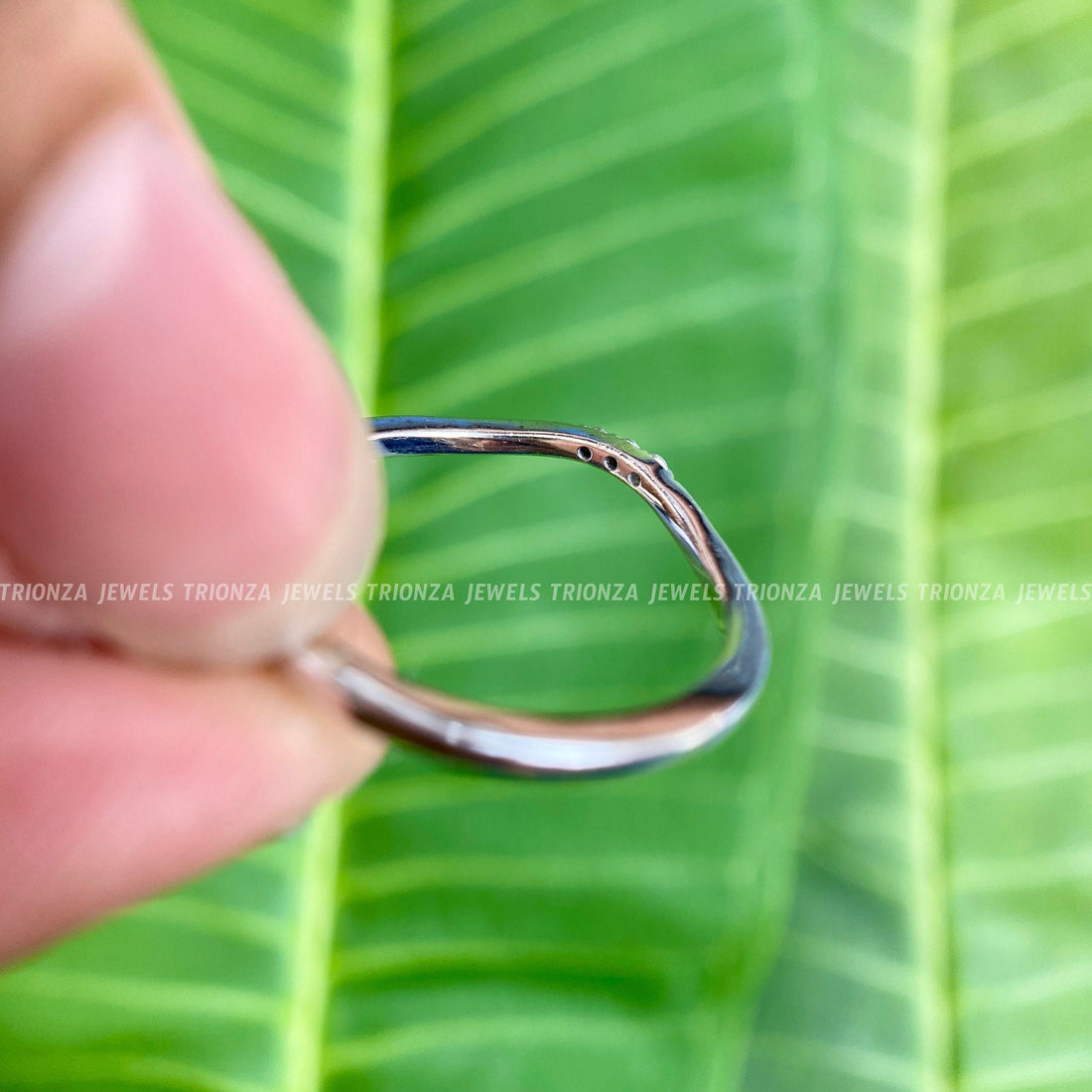 Curved Moissanite Wedding Band | 14K Yellow Gold Contour Ring